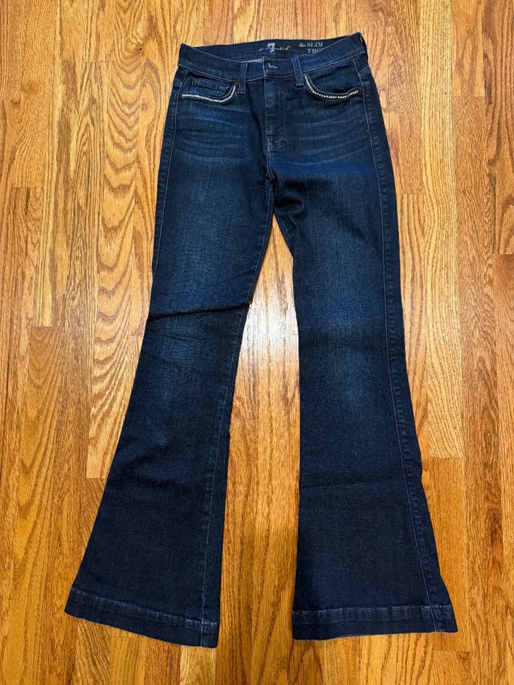 7 for all mankind flared bootcut bedazzled rhinestone pocket jeans Sz 26